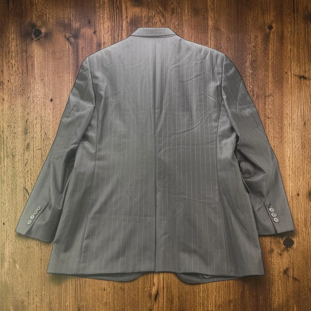 Jos A Bank Signature Gold 43L W36xL34 Grey Pinstripe Wool Suit Pleated Cuffed